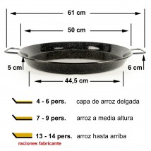 Dimensiones de una paella esmaltada de 50cm con 2 divisiones multigusto