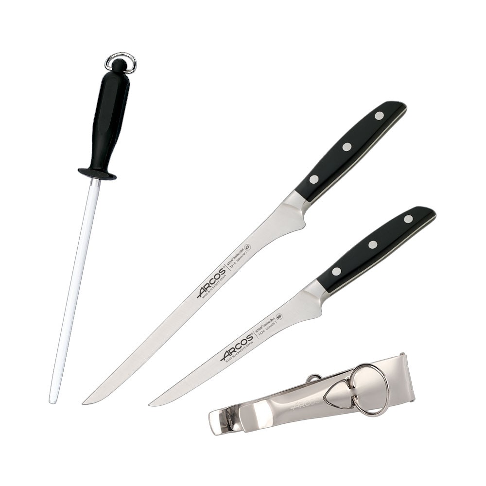 Set Profesional Jamonero Inox + cuchillos Arcos