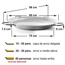 Paellera de acero pulido 80cm - 15 a 20 raciones