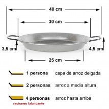 Paellera de 30cm para 1, 2 o 4 personas según la capa de arroz.